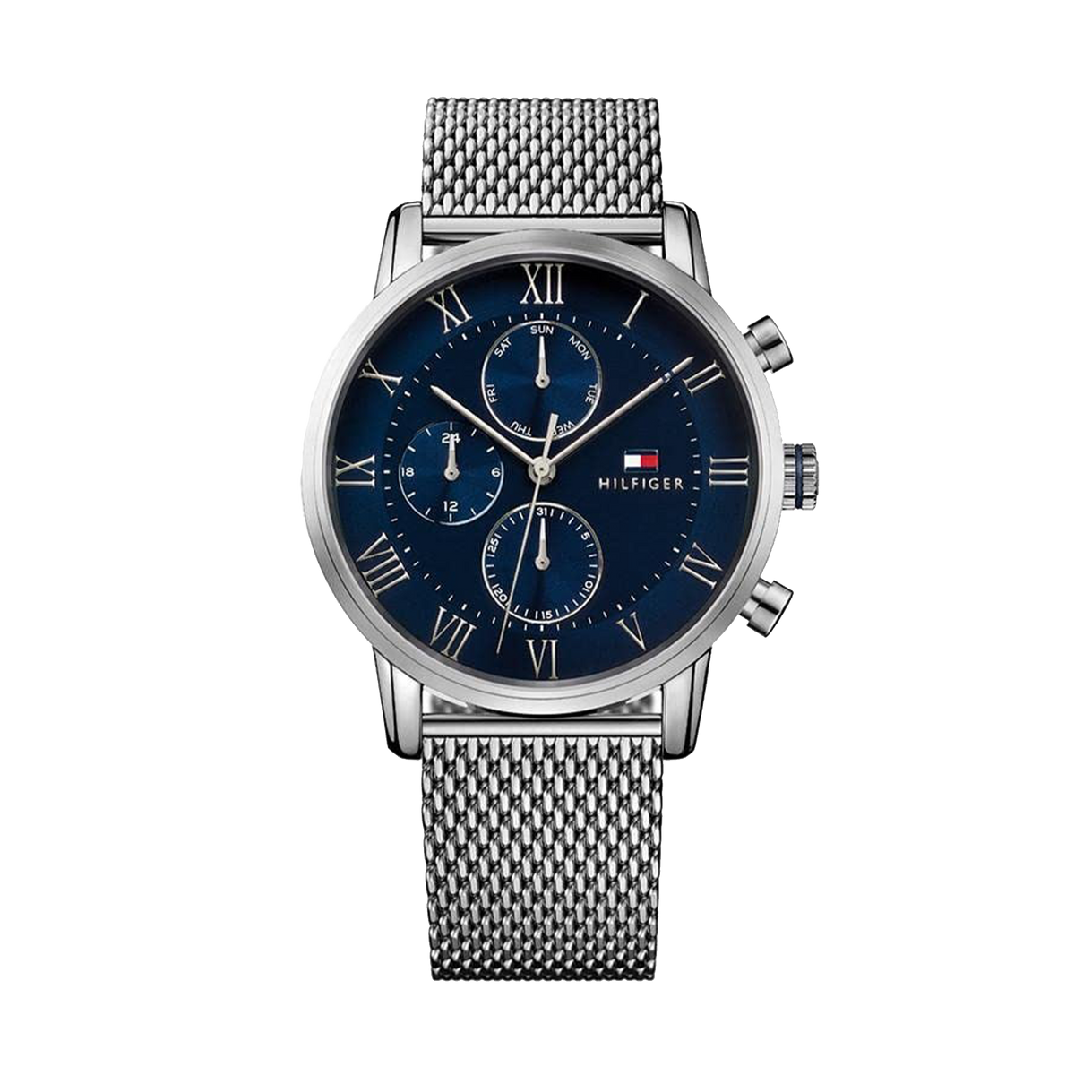 Tommy Hilfiger Men's Blue Dial Multi-Function Stainless Steel Mesh Watch