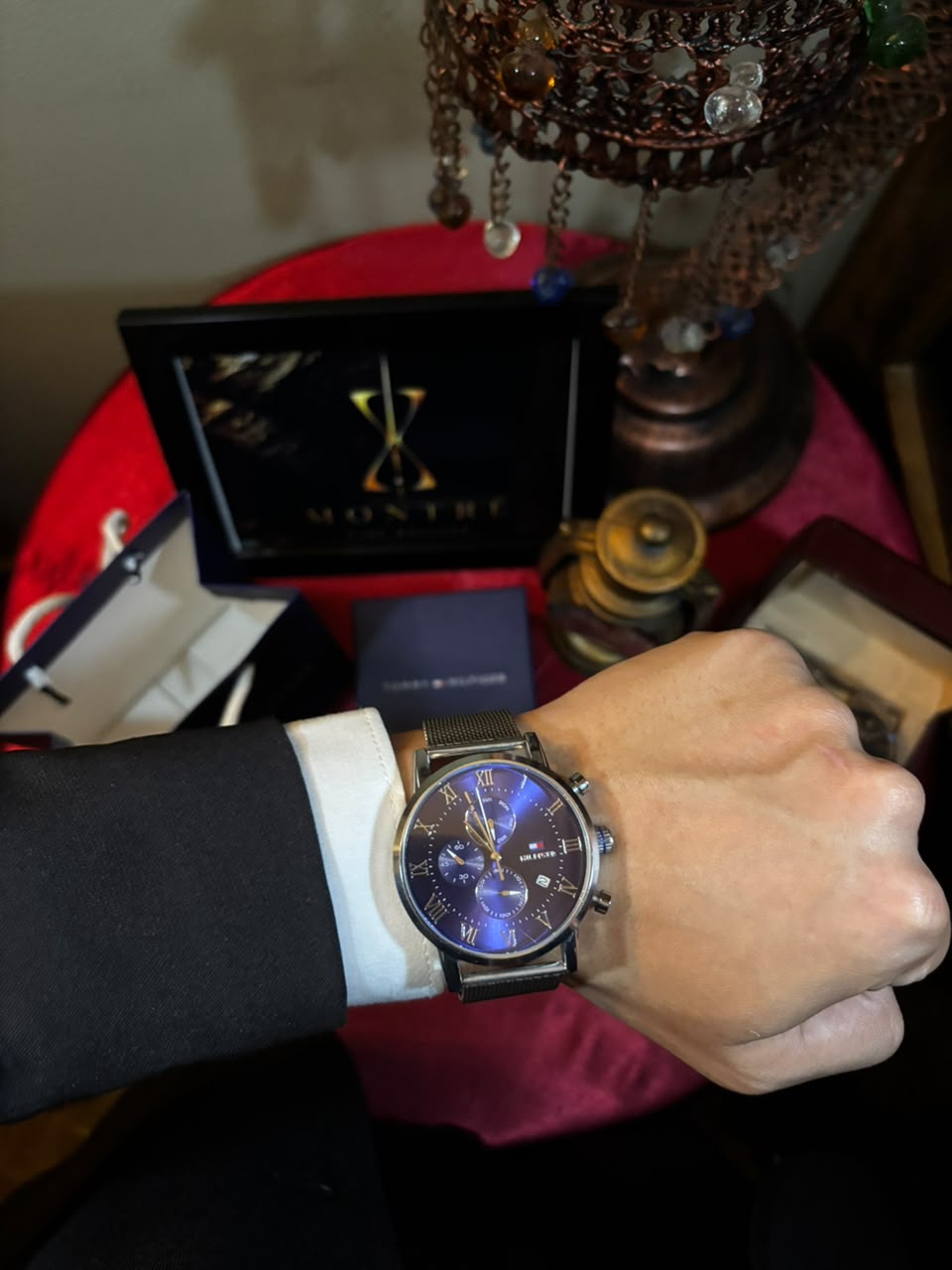 Tommy Hilfiger Men's Blue Dial Multi-Function Stainless Steel Mesh Watch