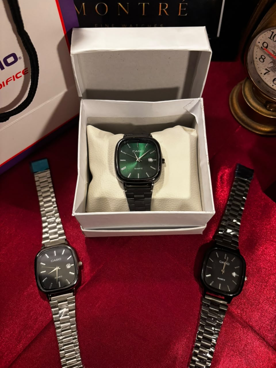 Casio LTP-E117D Minimalist Square Series Black (Green Dial)
