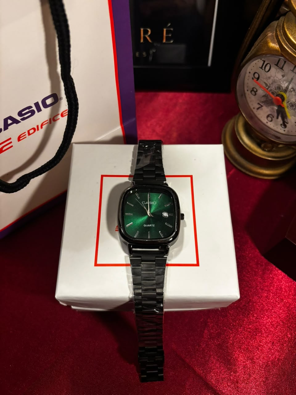 Casio LTP-E117D Minimalist Square Series Black (Green Dial)