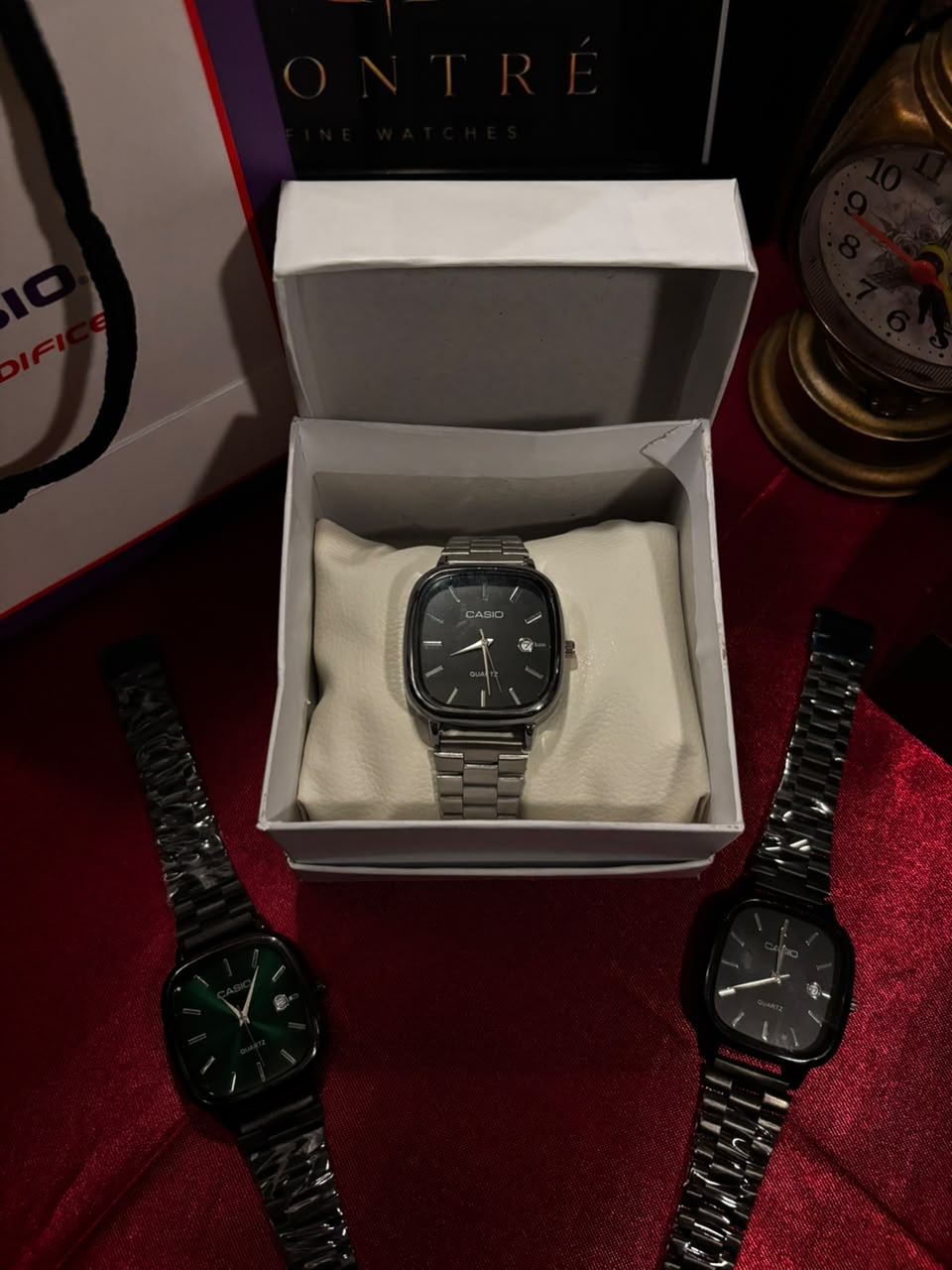 Casio LTP-E117D Minimalist Square Series Silver (Black dial)